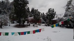 Lodge area after snow