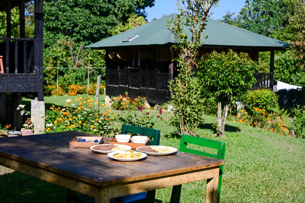 Traditional Nepali organic meal served at Kalsee Eco Lodge with fresh local ingredients